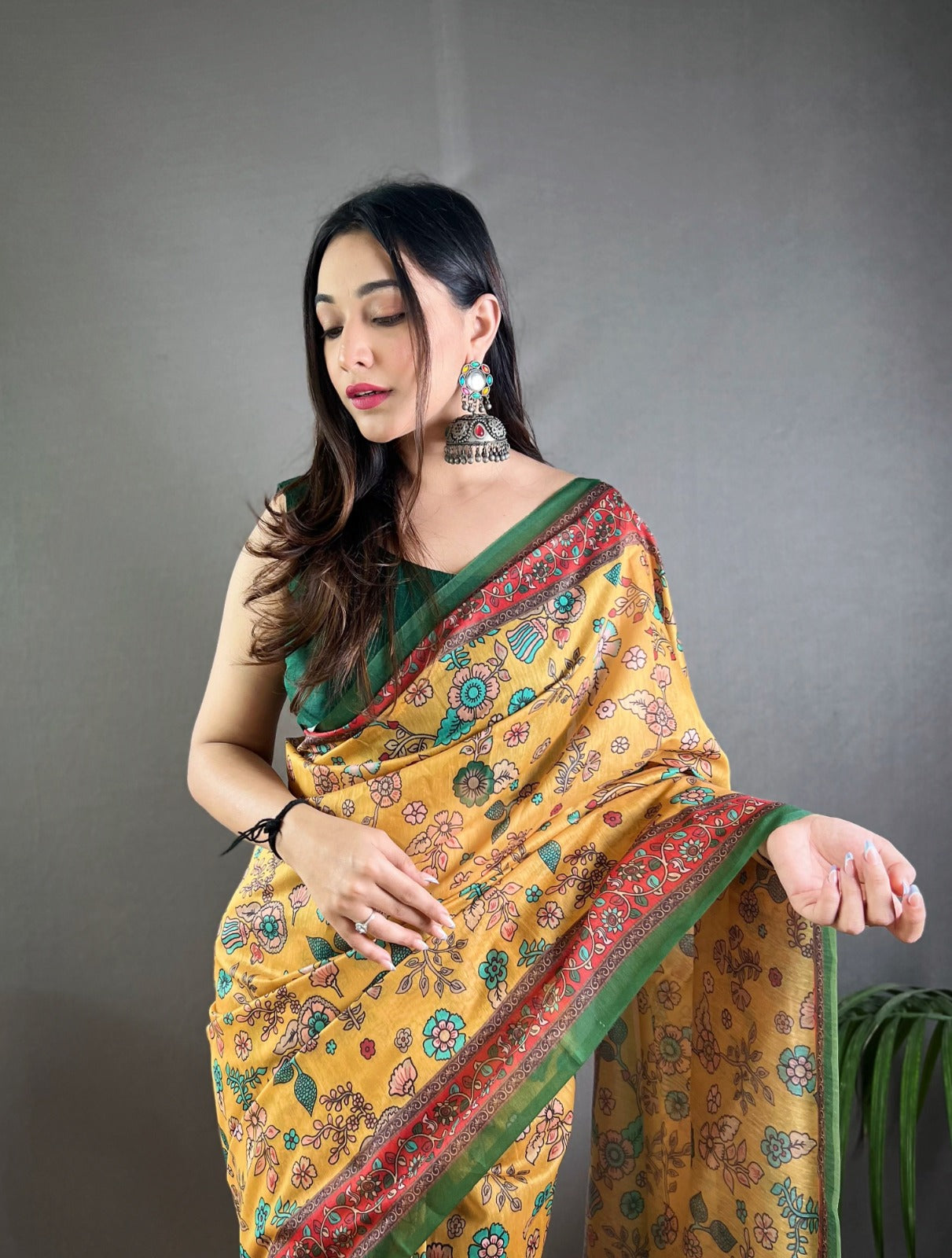 LIGHT YELLOW AZURE WHISPERS TRANQUIL KALAMKARI SYMPHONY SAREE