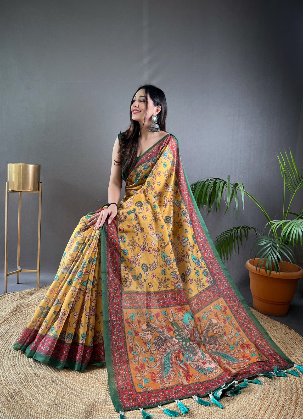 LIGHT YELLOW AZURE WHISPERS TRANQUIL KALAMKARI SYMPHONY SAREE