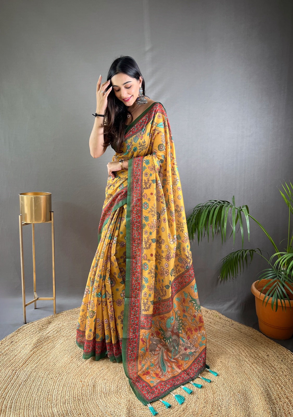 LIGHT YELLOW AZURE WHISPERS TRANQUIL KALAMKARI SYMPHONY SAREE