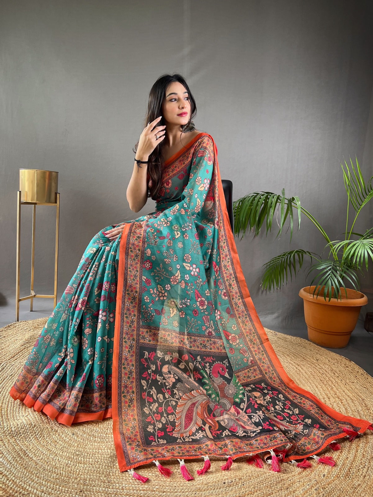 LIGHT BLUE AZURE WHISPERS TRANQUIL KALAMKARI SYMPHONY SAREE