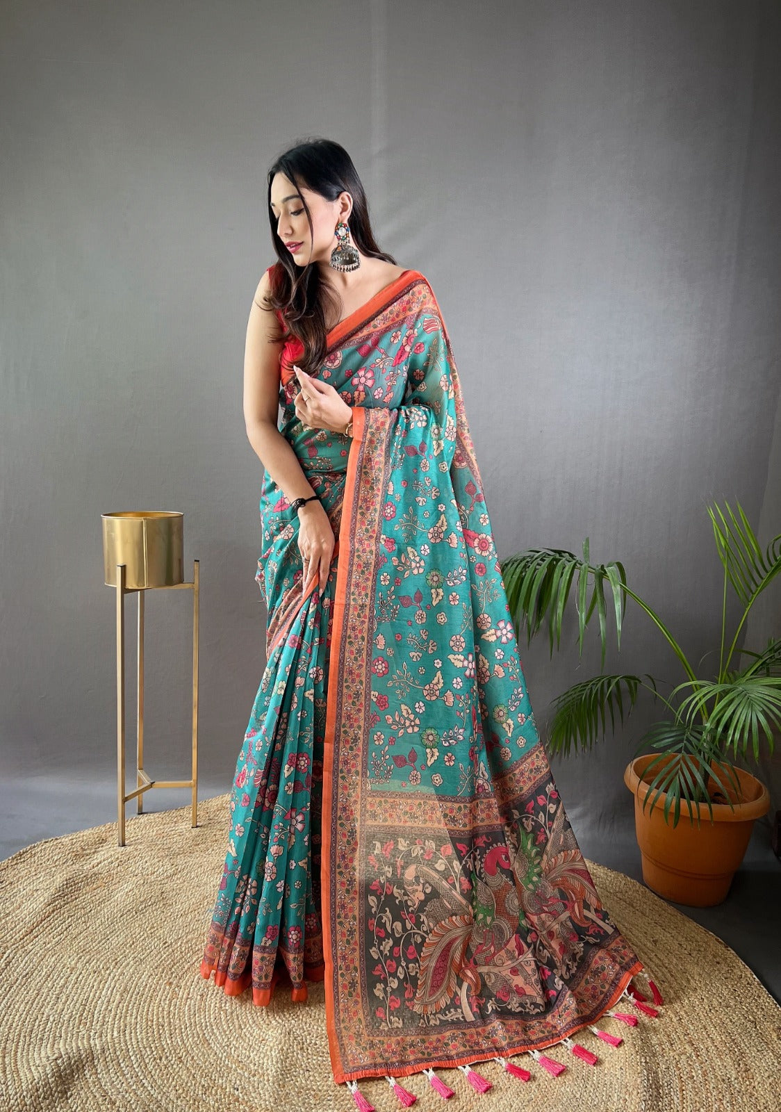 LIGHT BLUE AZURE WHISPERS TRANQUIL KALAMKARI SYMPHONY SAREE