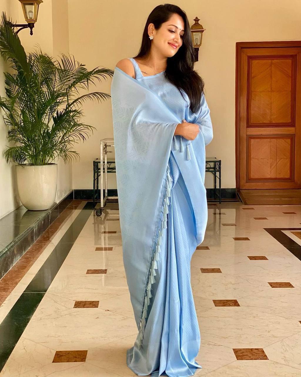 SKY BLUE SAREE WEAVED WITH SILVER ZARI