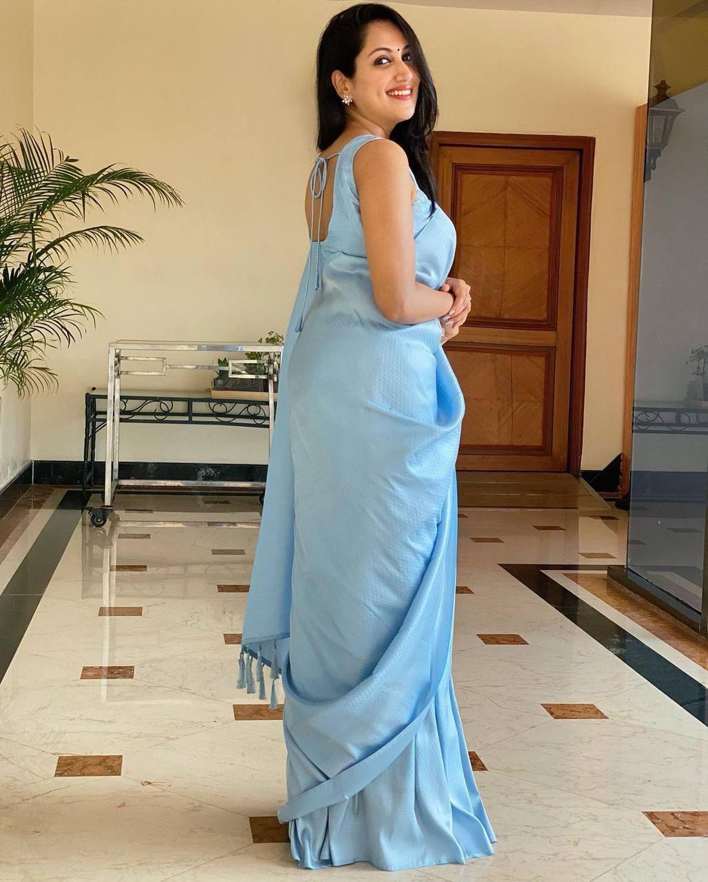 SKY BLUE SAREE WEAVED WITH SILVER ZARI