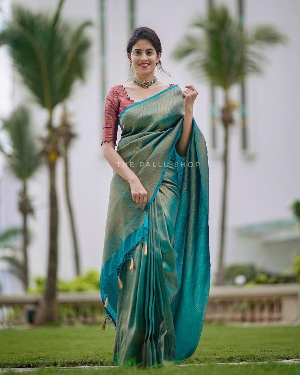 RAMA SAREE WITH COPPER ZARI WEAVING WITH PURPLE BROCADE BLOUSE