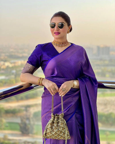 VIOLET SAREE WITH HEAVY BROCADE BLOUSE
