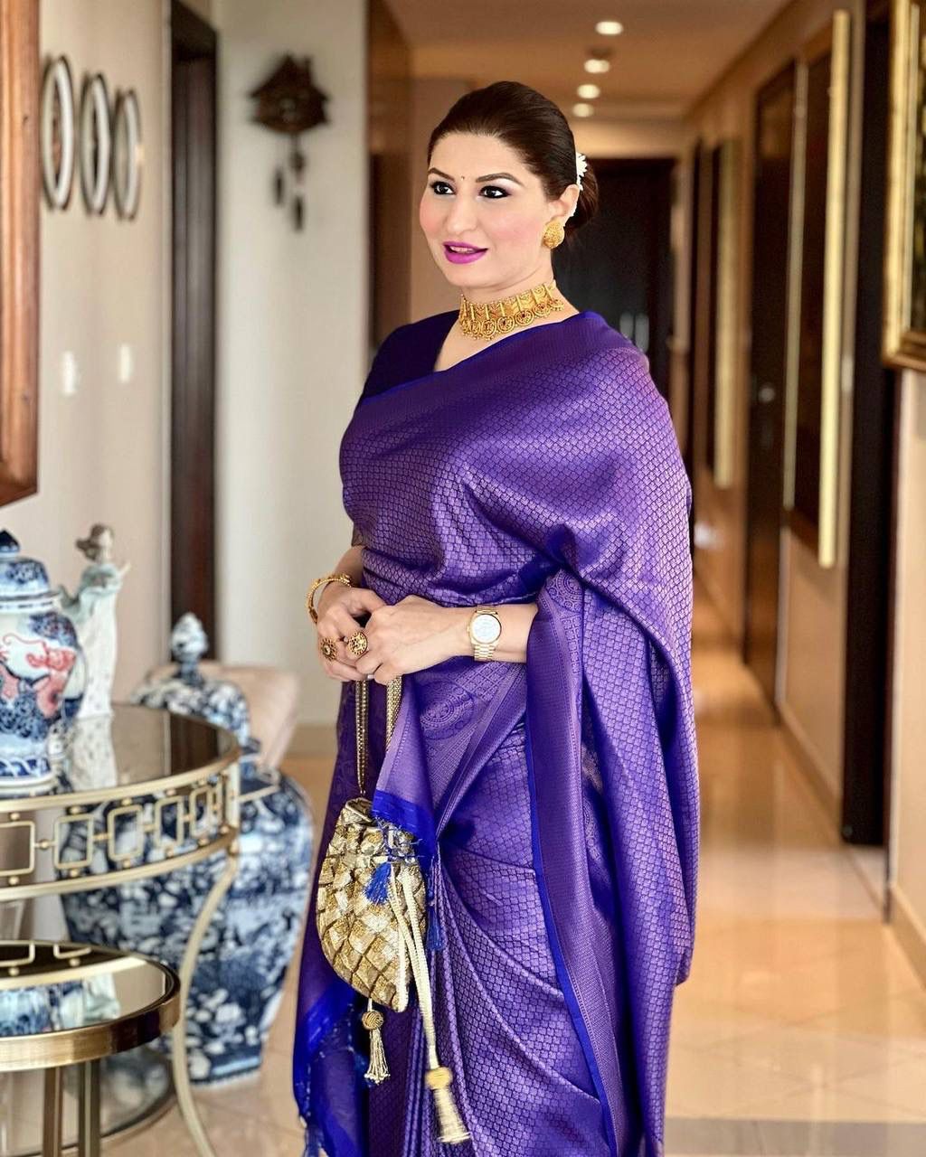 VIOLET SAREE WITH HEAVY BROCADE BLOUSE