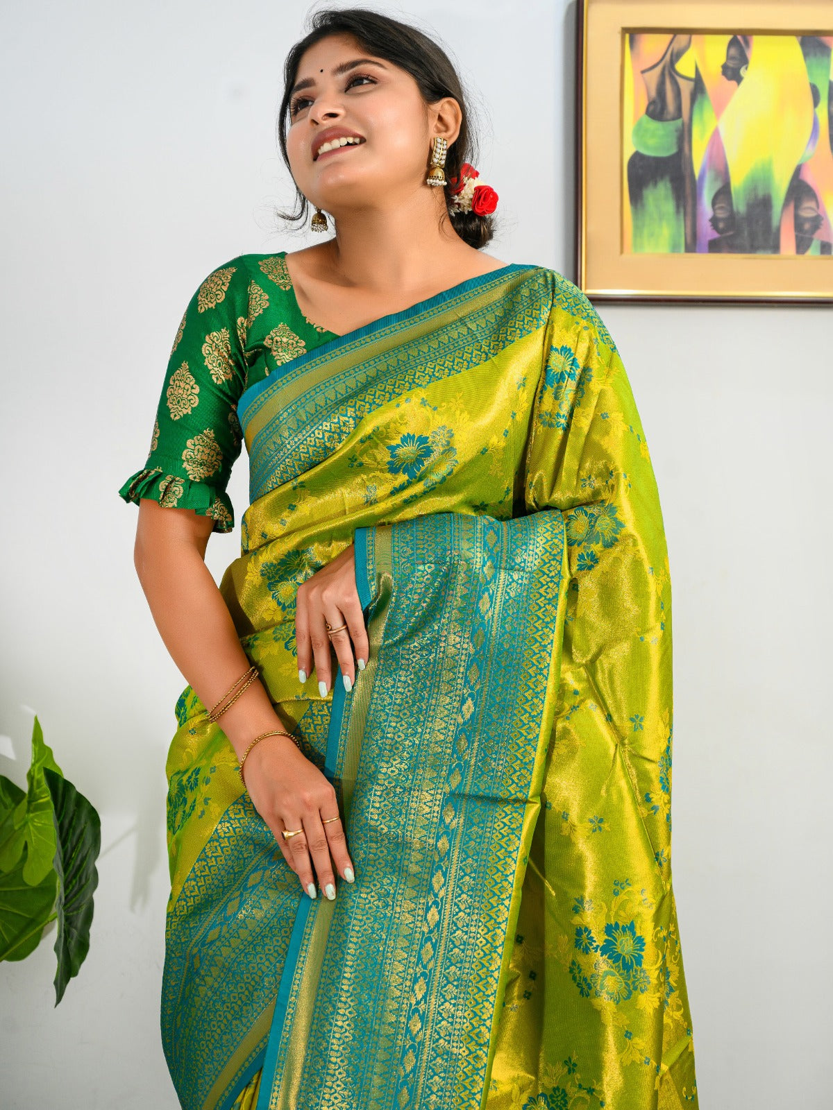 PINE GREEN AND BLUE KANJIVARAM SILK SAREE