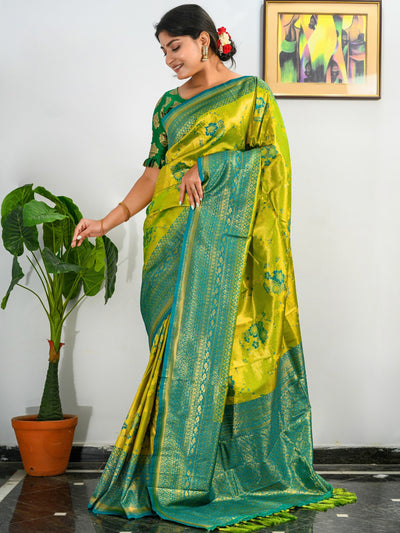 PINE GREEN AND BLUE KANJIVARAM SILK SAREE