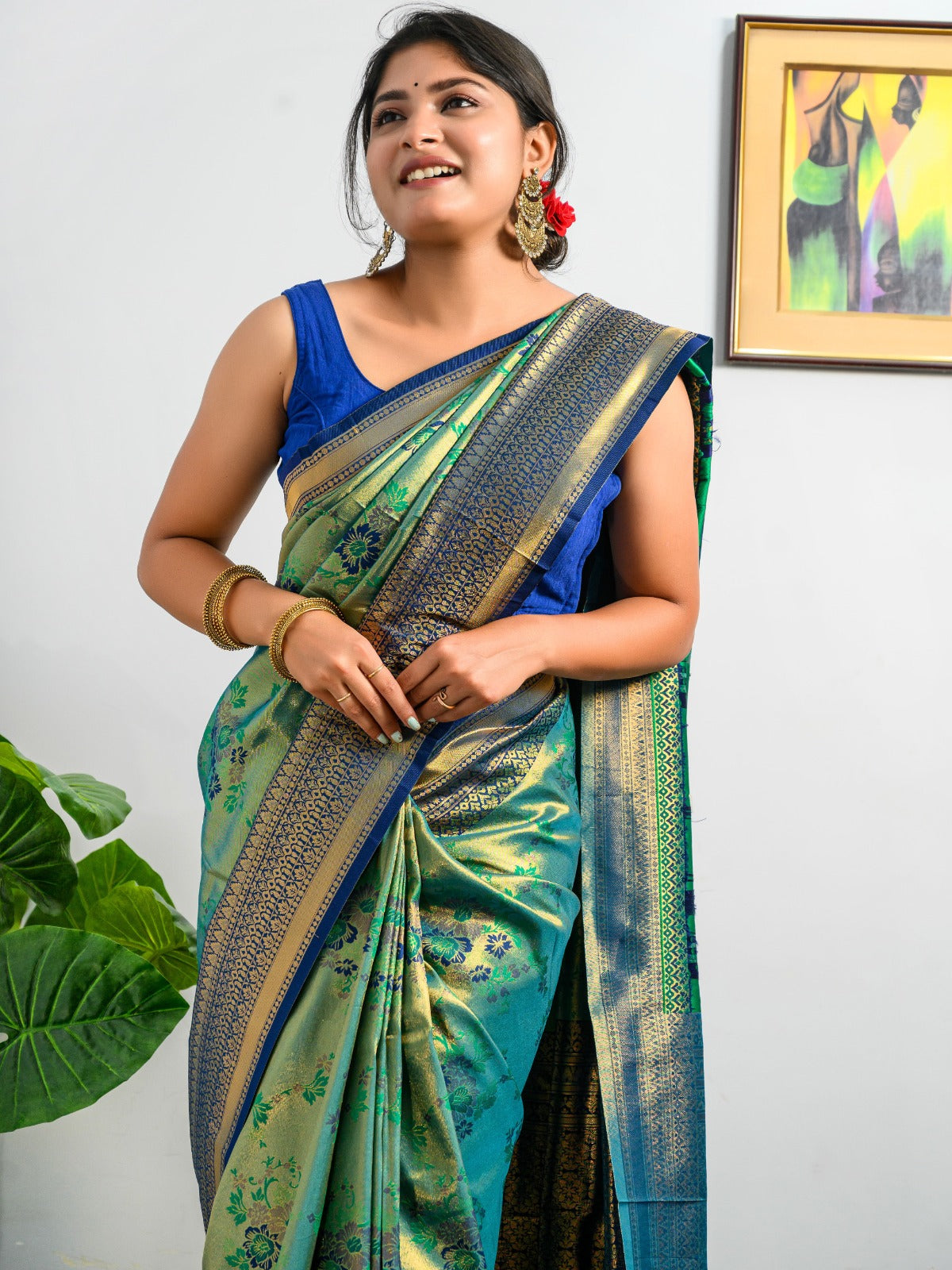 PERSIAN GREEN AND BLUE KANJIVARAM SILK SAREE