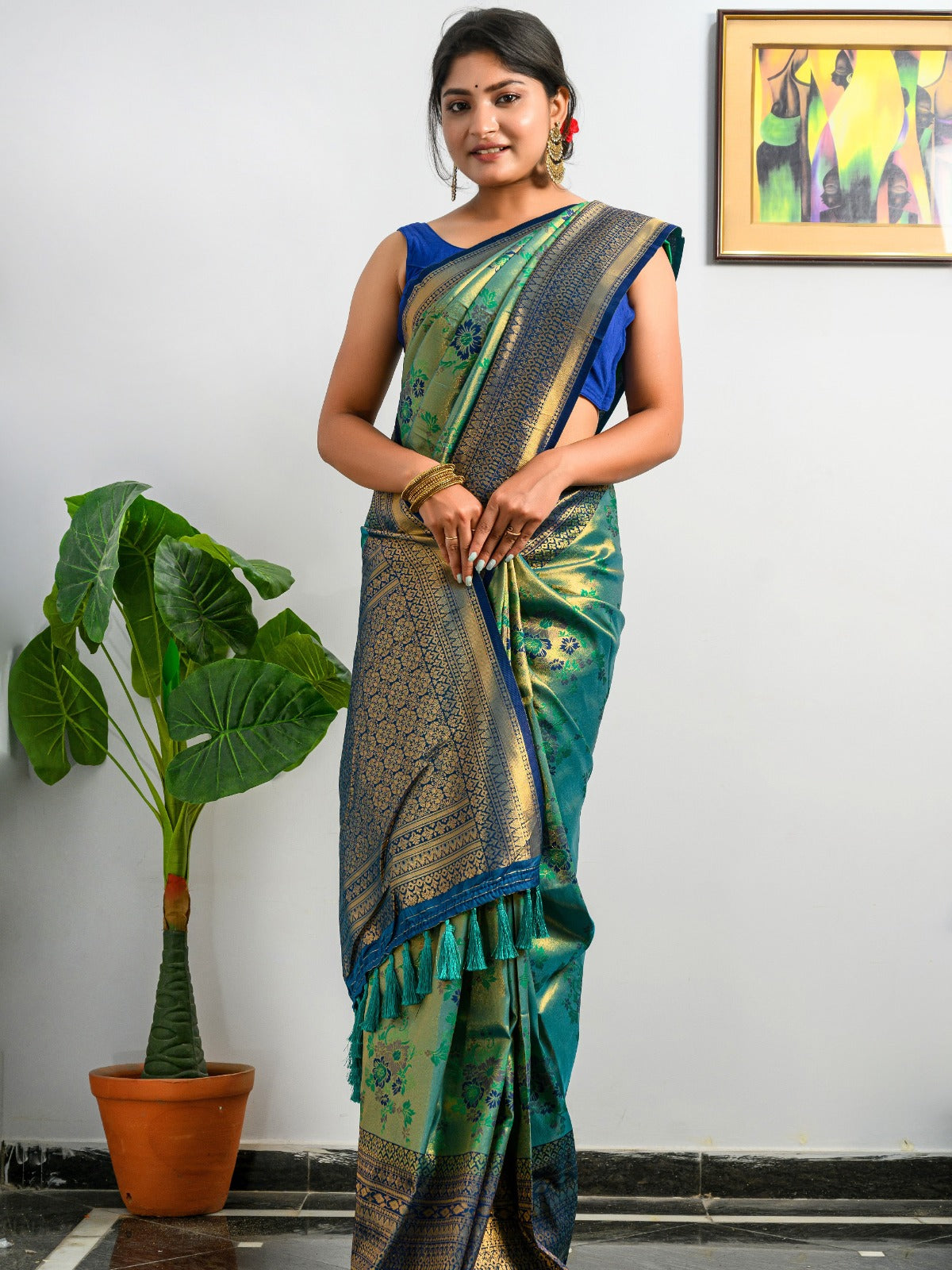 PERSIAN GREEN AND BLUE KANJIVARAM SILK SAREE