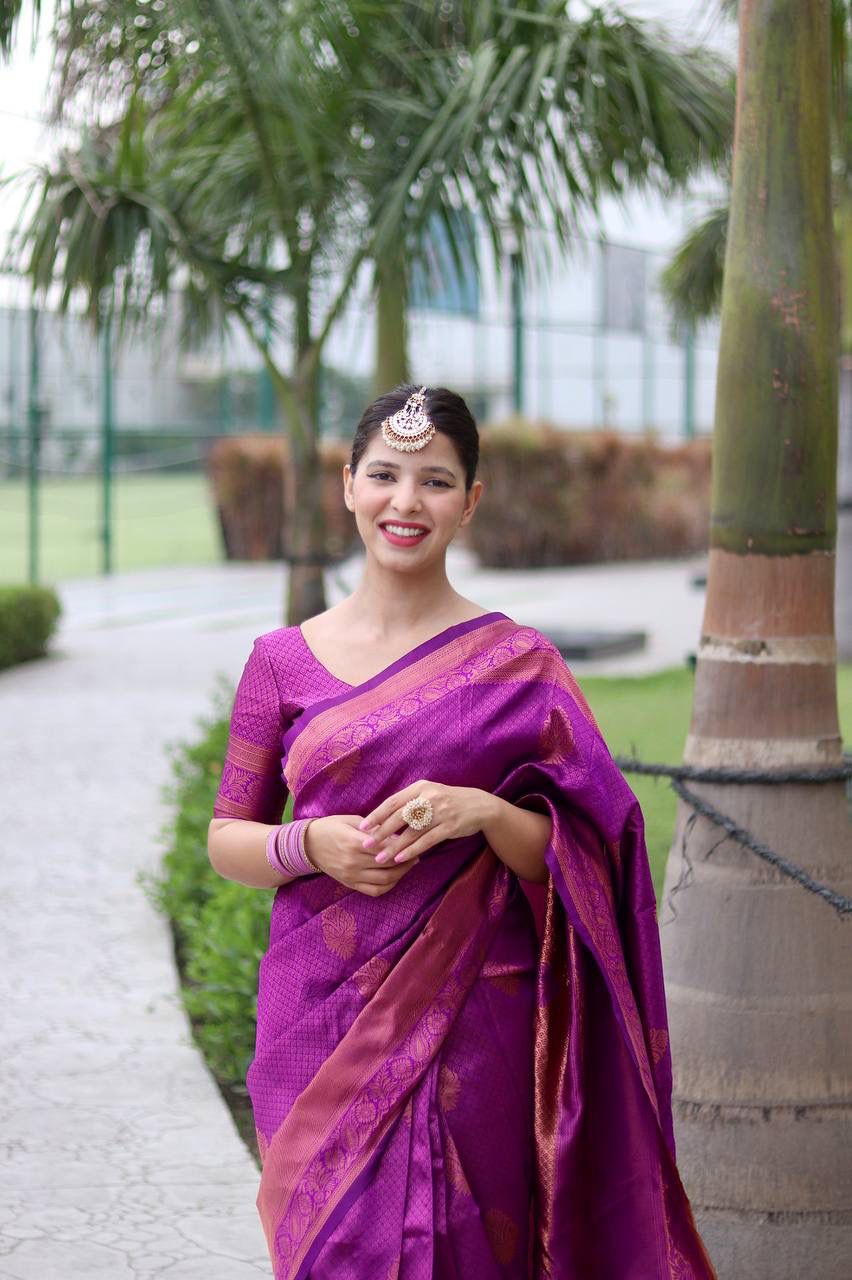 MAGENTA  BANARASI SILK SAREE WITH HEAVY BROCADE BLOUSE