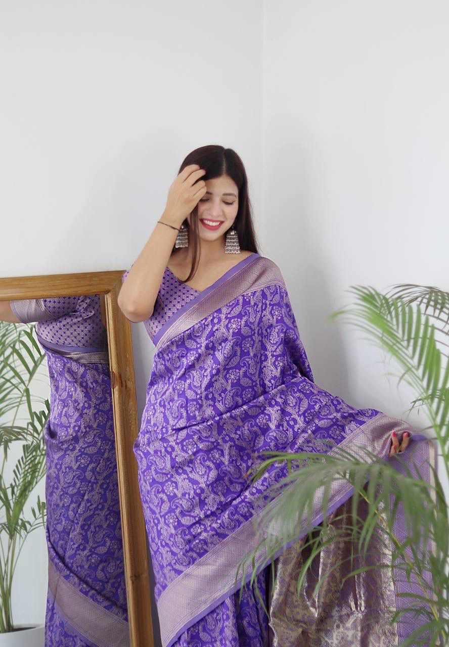 LAVENDER BANARASI SILK Saree Comes With Heavy Brocade Blouse