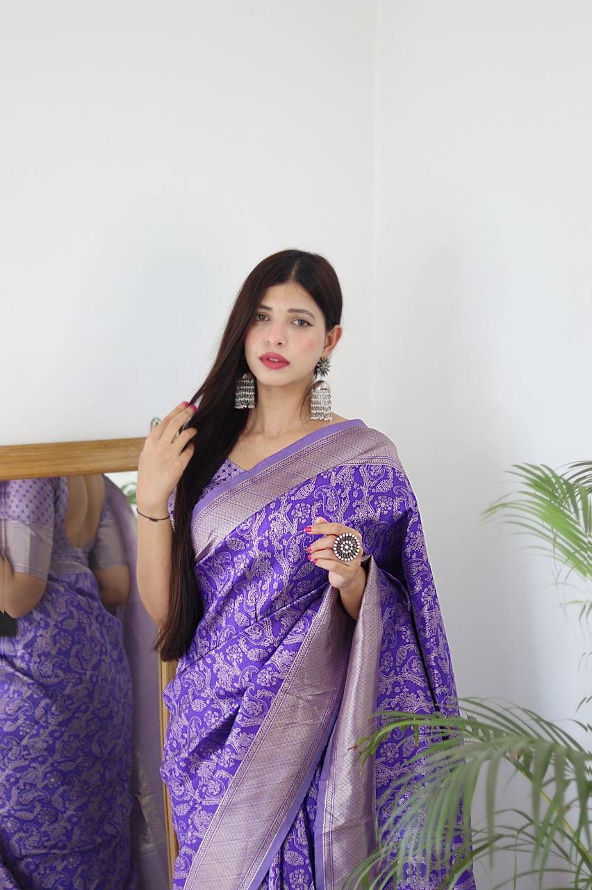 LAVENDER BANARASI SILK Saree Comes With Heavy Brocade Blouse