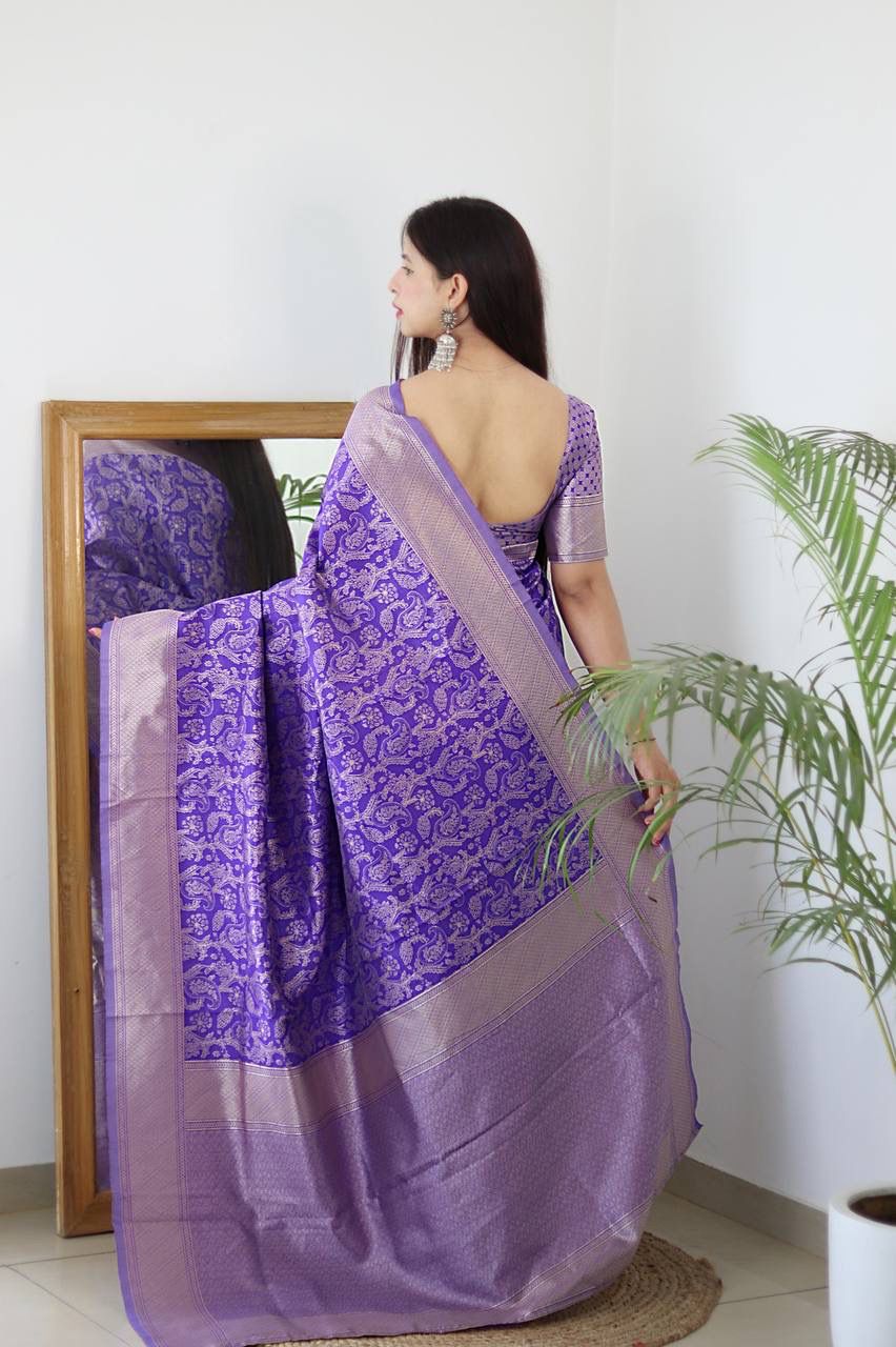 LAVENDER BANARASI SILK Saree Comes With Heavy Brocade Blouse