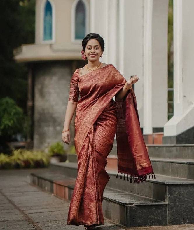 MAROON BANARASI SILK SAREE WITH HEAVY BROCADE BLOUSE