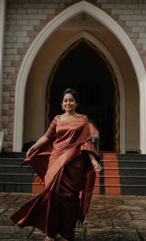 MAROON BANARASI SILK SAREE WITH HEAVY BROCADE BLOUSE