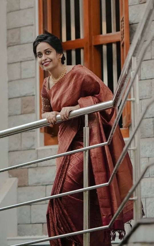 MAROON BANARASI SILK SAREE WITH HEAVY BROCADE BLOUSE