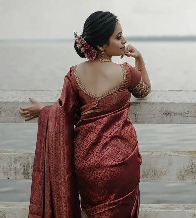 MAROON BANARASI SILK SAREE WITH HEAVY BROCADE BLOUSE