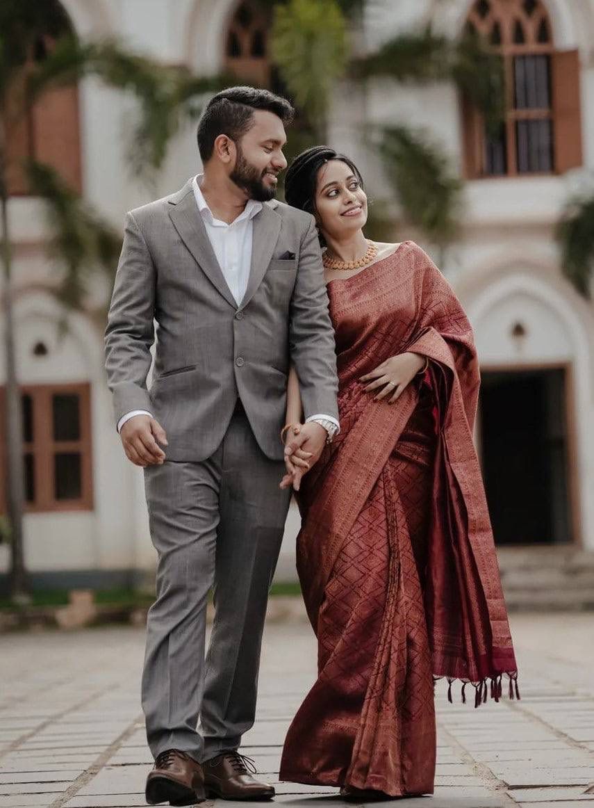 MAROON BANARASI SILK SAREE WITH HEAVY BROCADE BLOUSE