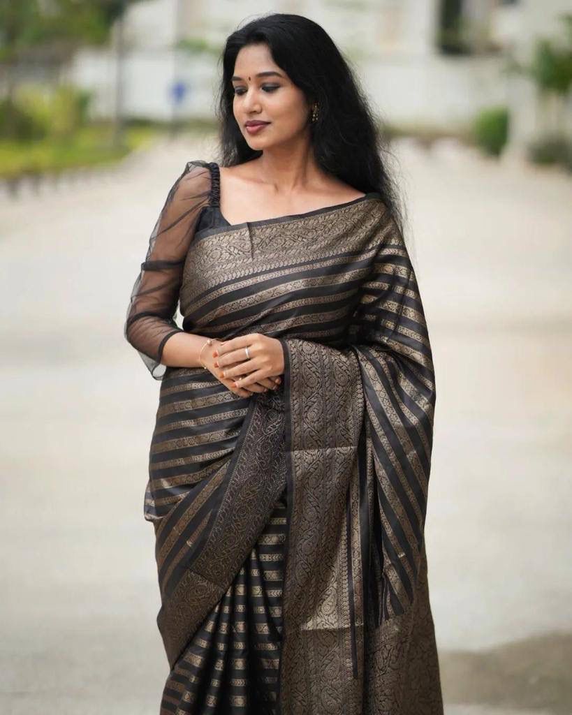 GREY BANARASI SILK WITH COPPER ZARI WEAVING SAREE