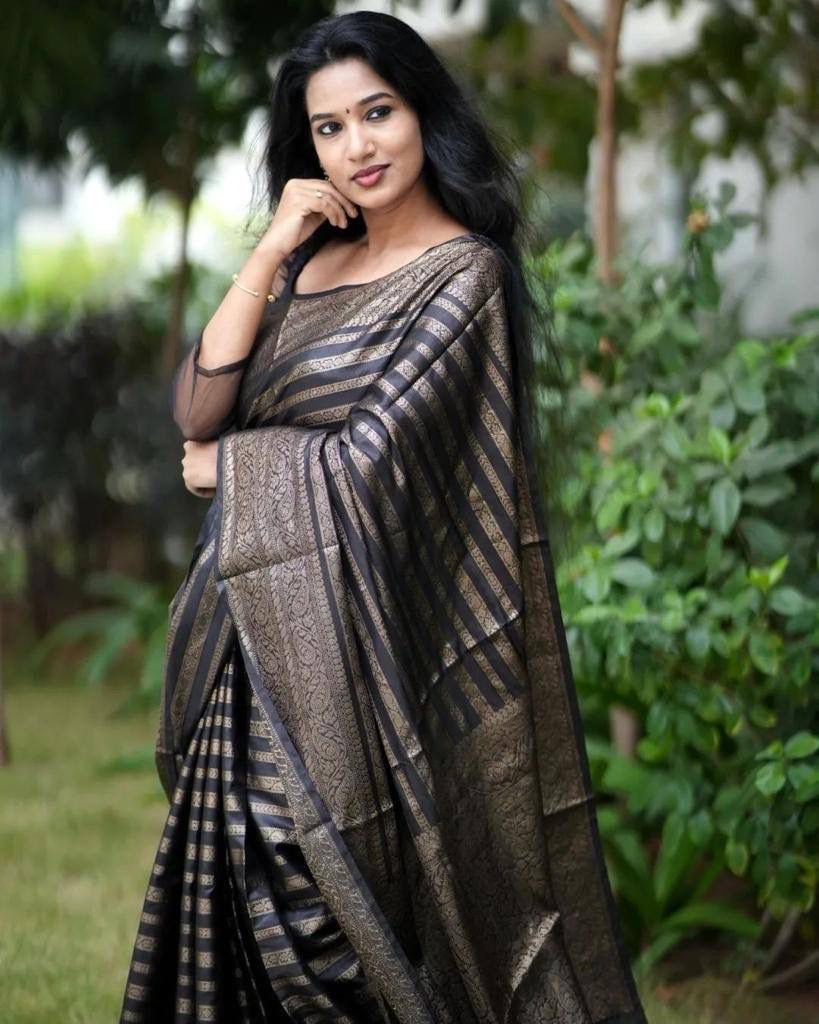 GREY BANARASI SILK WITH COPPER ZARI WEAVING SAREE