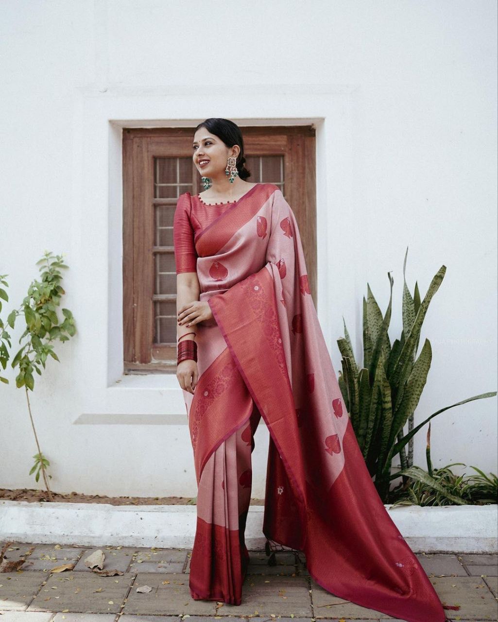 MAROON BANARASI SILK WITH COPPER ZARI WEAVING SAREE