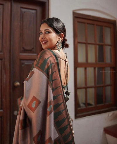 DARK GREEN  BANARASI SILK WITH COPPER ZARI WEAVING SAREE