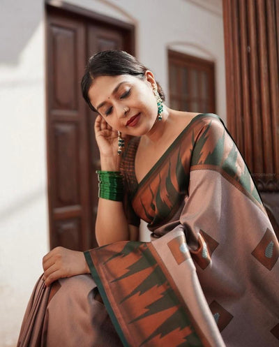 DARK GREEN  BANARASI SILK WITH COPPER ZARI WEAVING SAREE