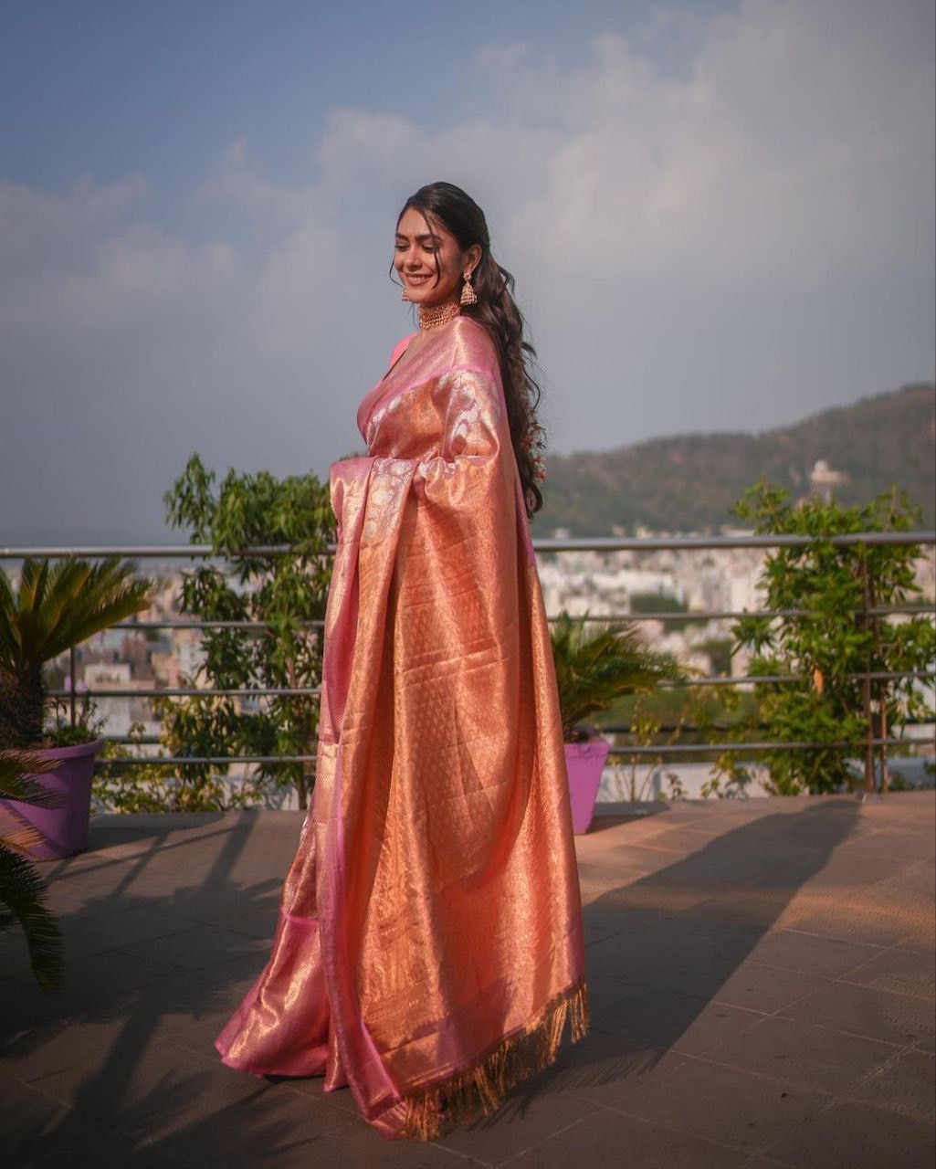 LIGHT BABY PINK  BANARASI SILK WITH COPPER ZARI WEAVING SAREE