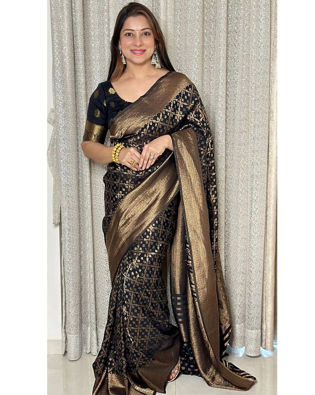 STUNNING BLACK BANARASI SILK SAREE WITH HEAVY BROCADE BLOUSE