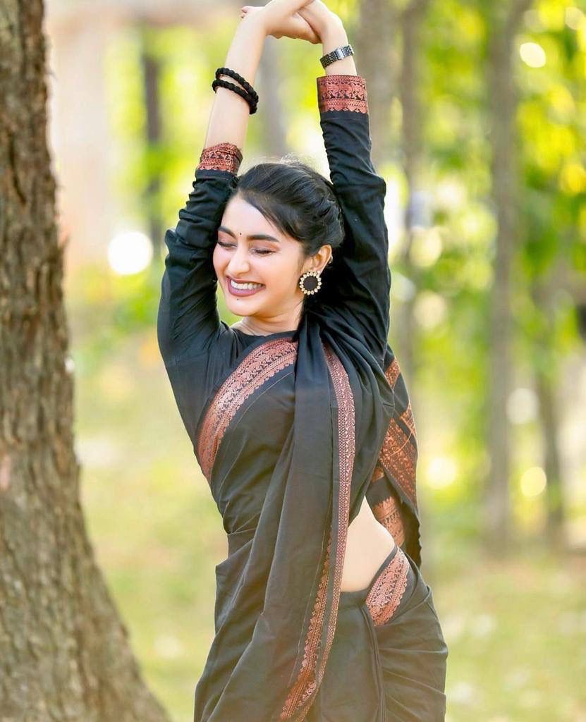 BLACK & BROWN  BANARASI SILK SAREE WITH HEAVY BROCADE BLOUSE