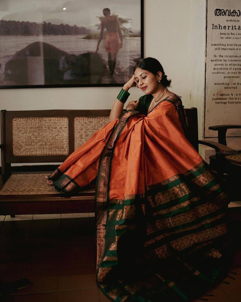 ORANGE PURE SEMI SILK BANARASI SAREE WITH HEAVY BROCADE BLOUSE