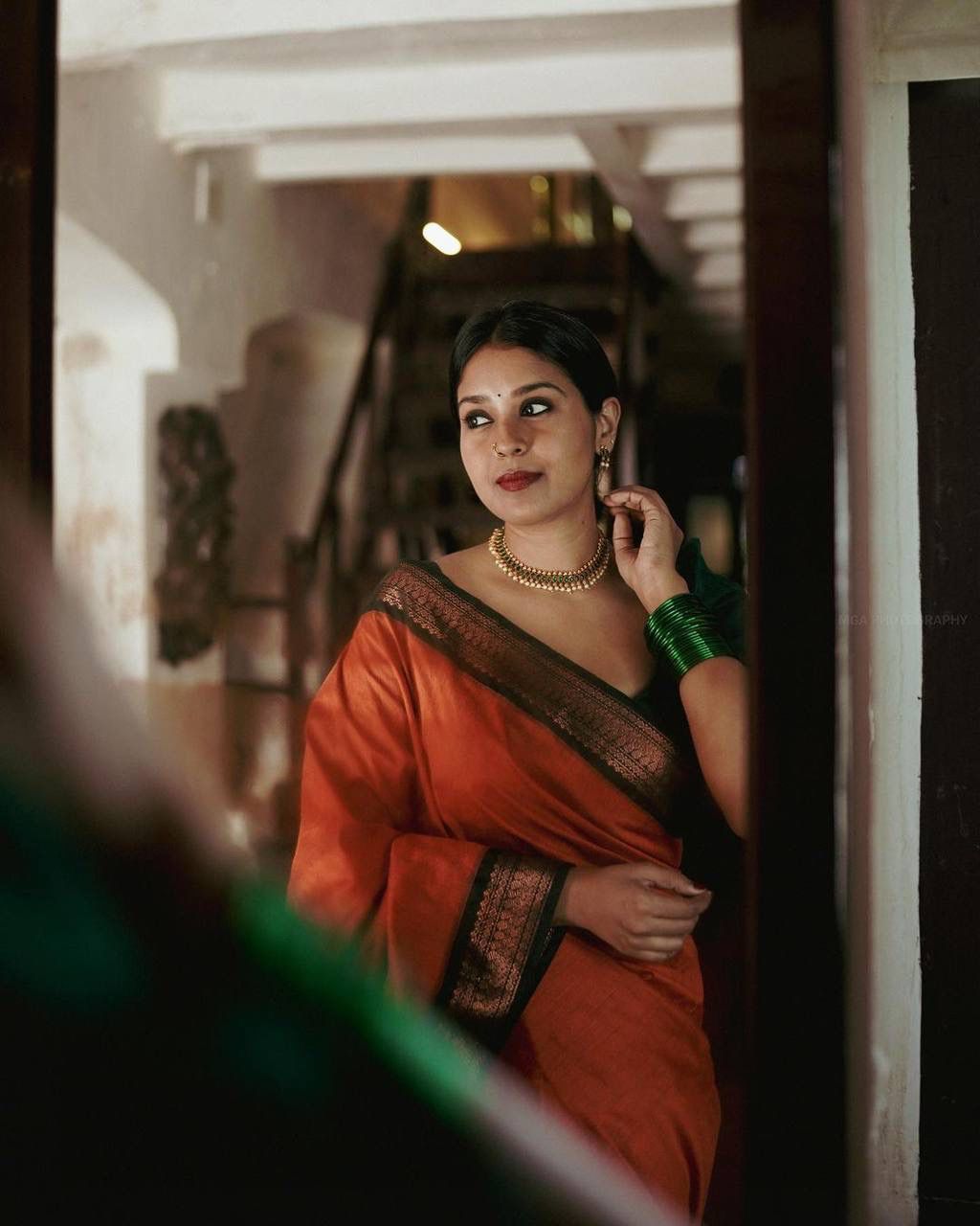 ORANGE PURE SEMI SILK BANARASI SAREE WITH HEAVY BROCADE BLOUSE