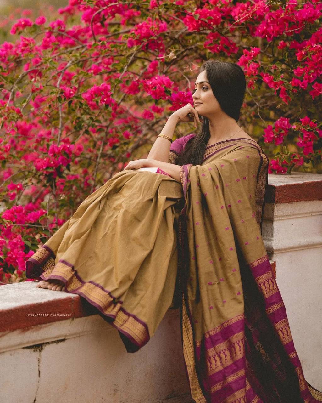 CHIKKU BROWN PURE SEMI SILK BANARASI SAREE WITH HEAVY BROCADE BLOUSE