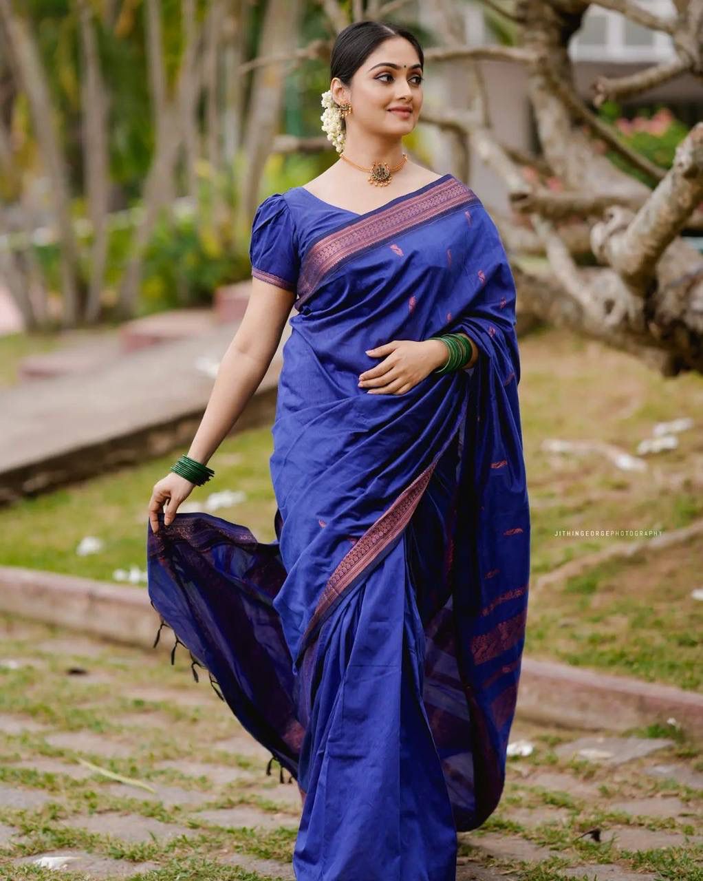 ROYAL BLUE PURE SEMI SILK BANARASI SAREE WITH HEAVY BROCADE BLOUSE