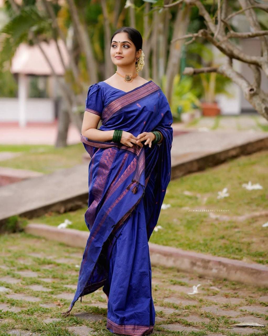 ROYAL BLUE PURE SEMI SILK BANARASI SAREE WITH HEAVY BROCADE BLOUSE