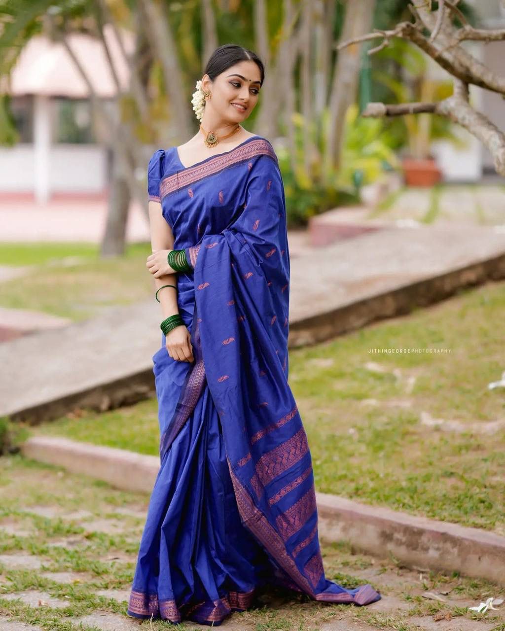 ROYAL BLUE PURE SEMI SILK BANARASI SAREE WITH HEAVY BROCADE BLOUSE