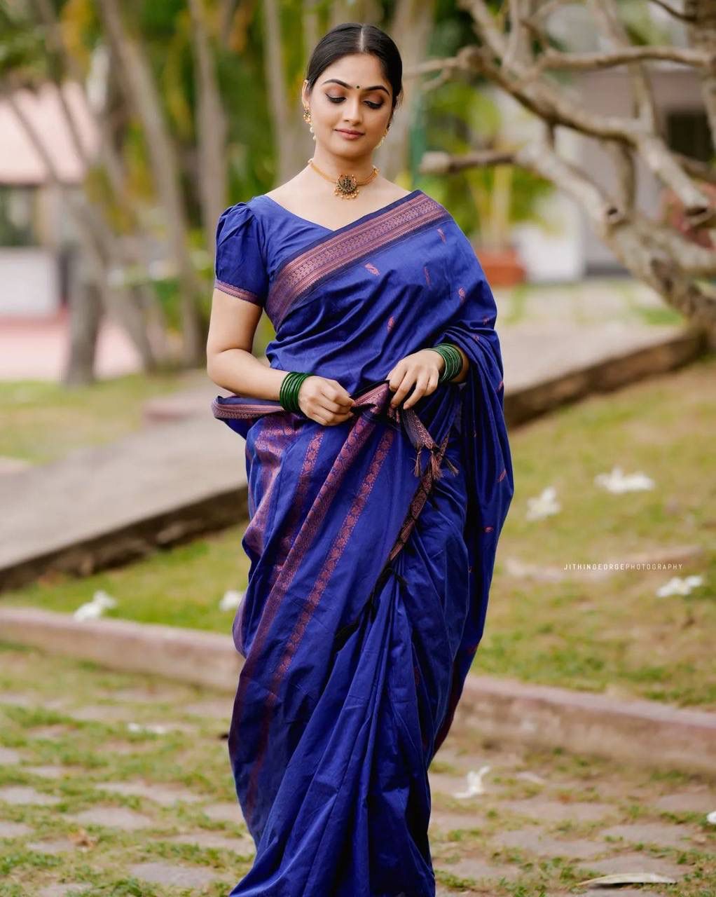 ROYAL BLUE PURE SEMI SILK BANARASI SAREE WITH HEAVY BROCADE BLOUSE