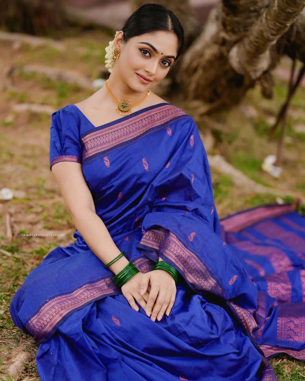 ROYAL BLUE PURE SEMI SILK BANARASI SAREE WITH HEAVY BROCADE BLOUSE