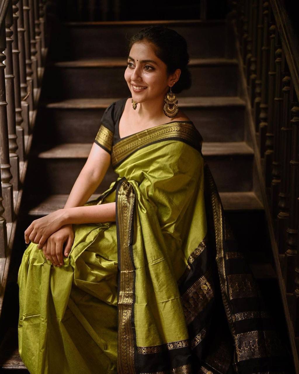 MINT GREEN & BLACK PURE SEMI SILK BANARASI SAREE WITH HEAVY BROCADE BLOUSE