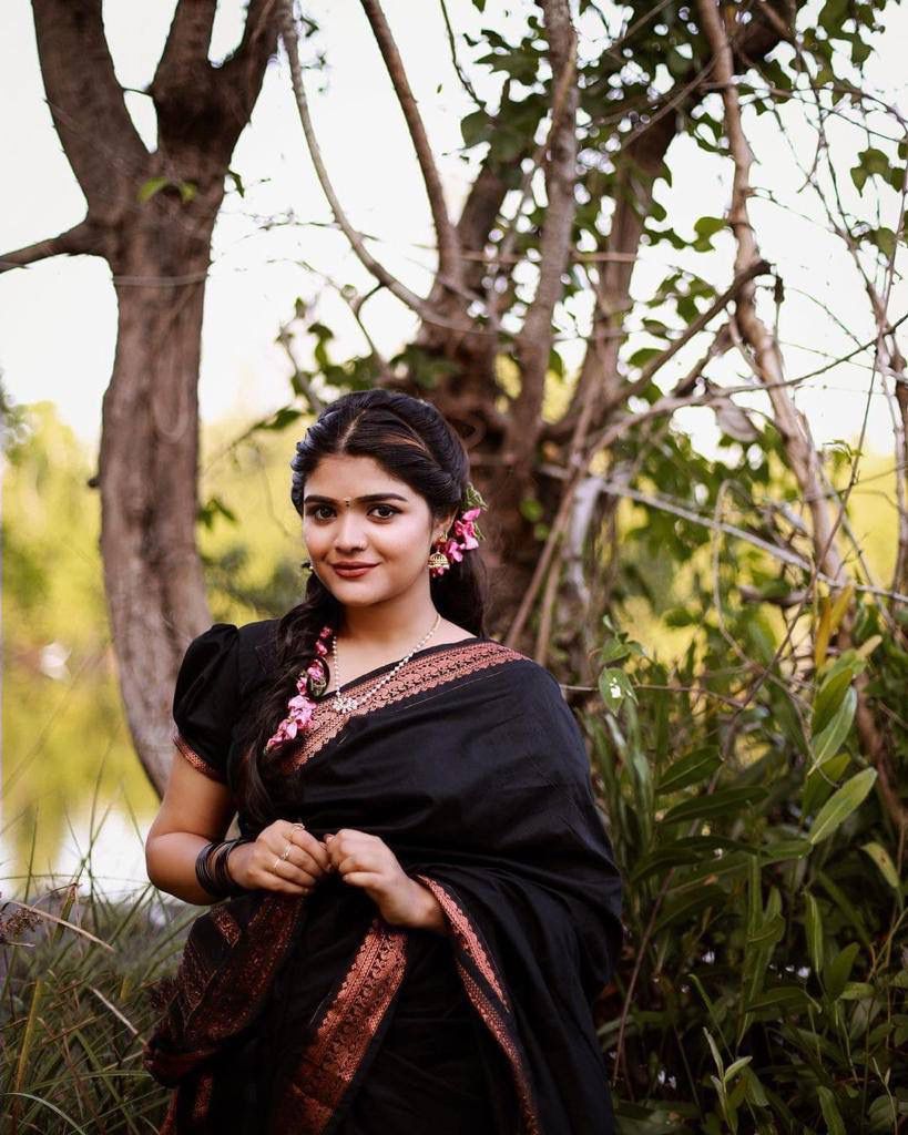 BLACK PURE SEMI SILK BANARASI SAREE WITH HEAVY BROCADE BLOUSE