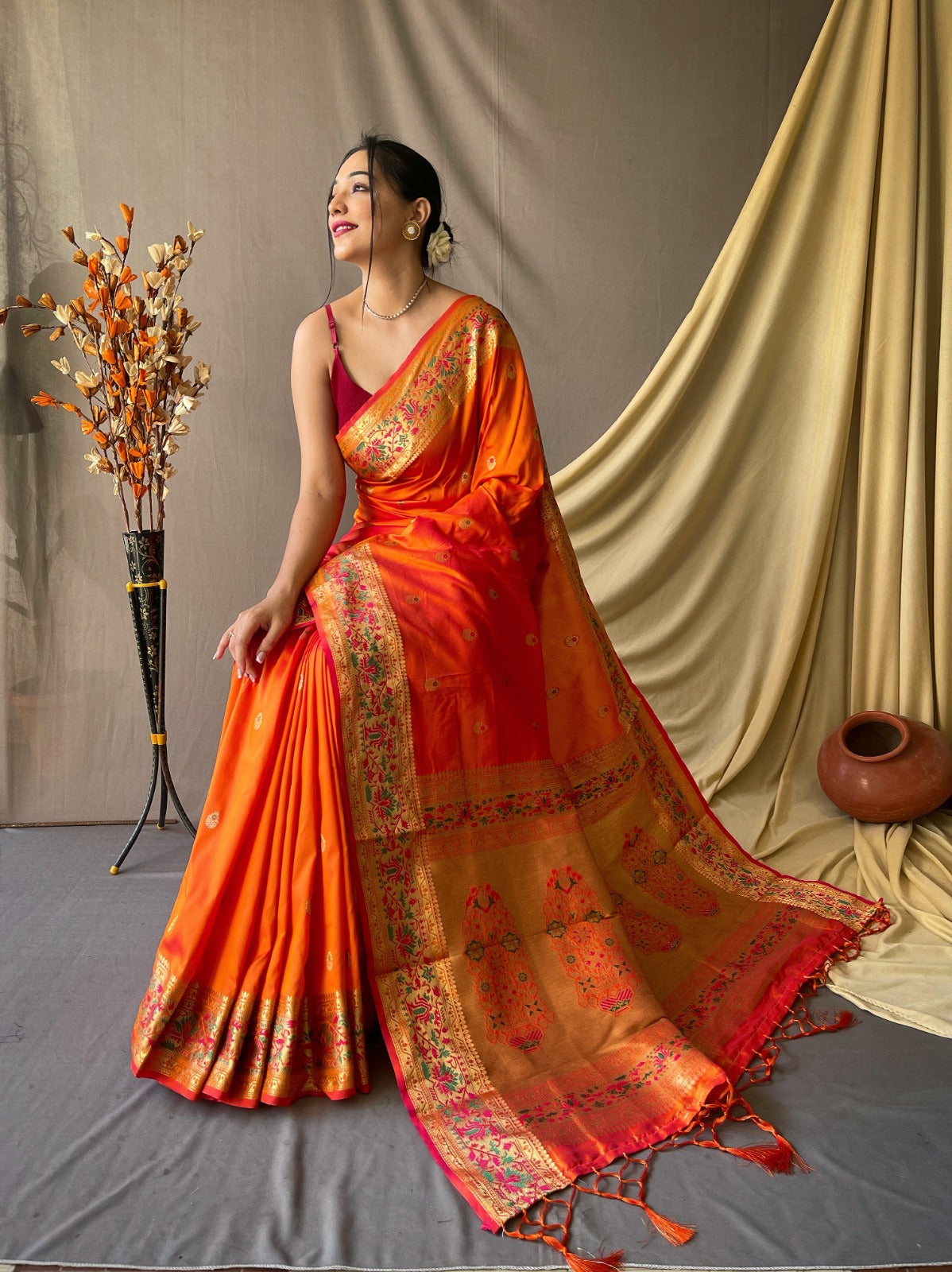 SUNSET ORANGE Paithani Saree