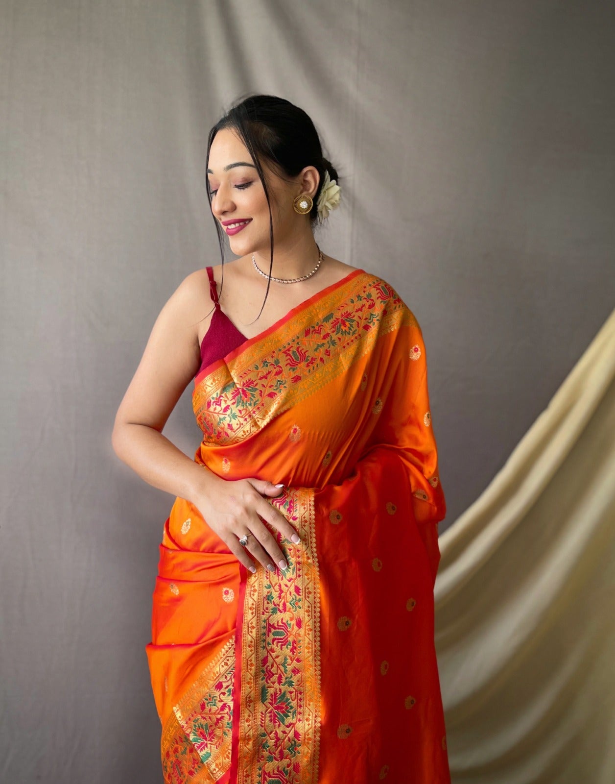 SUNSET ORANGE Paithani Saree