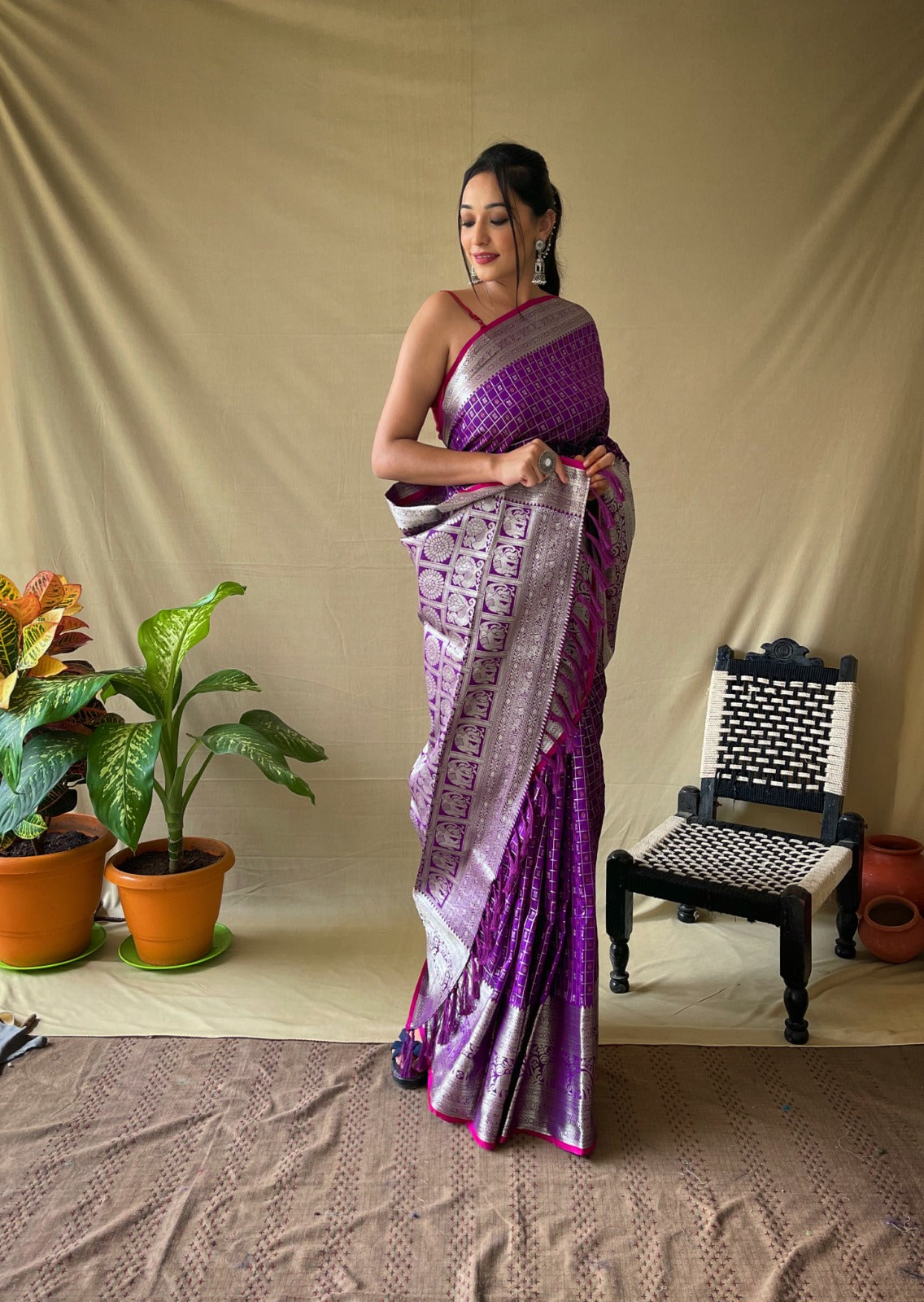 MARDI GRAS PURPLE HANDLOOM BANARASI SILK SAREE