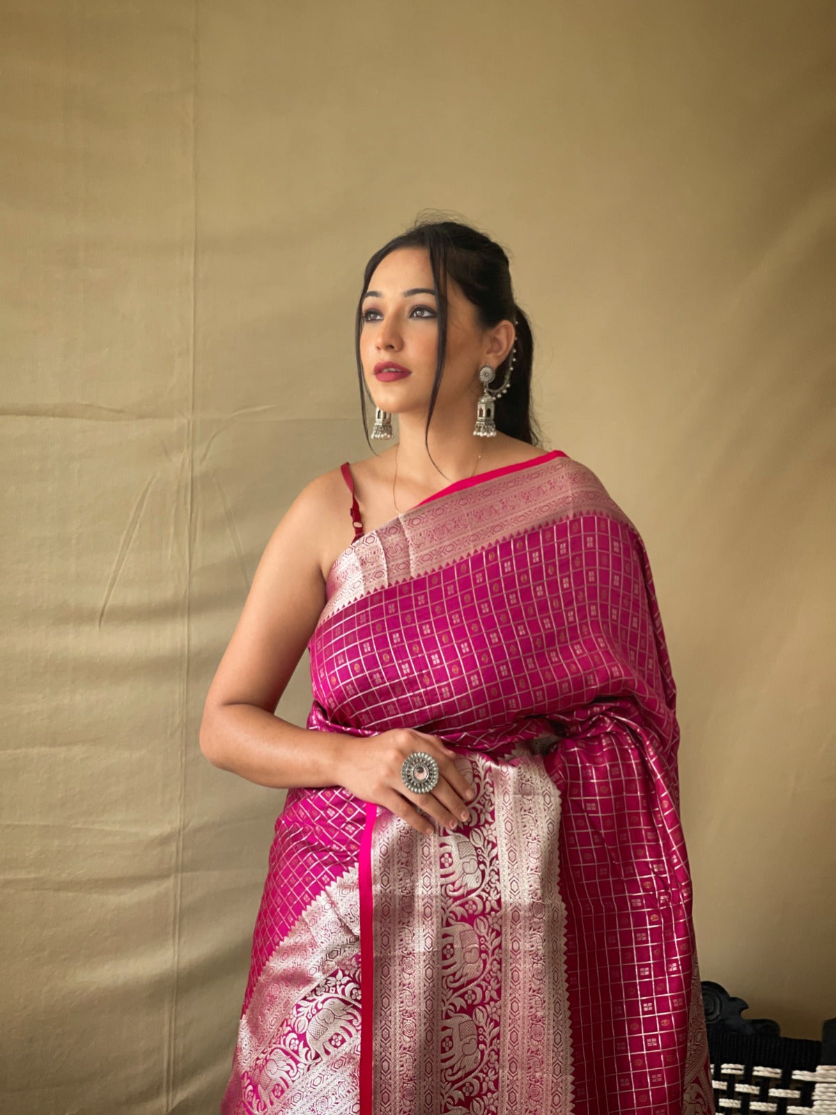 HOT PINK HANDLOOM BANARASI SILK SAREE