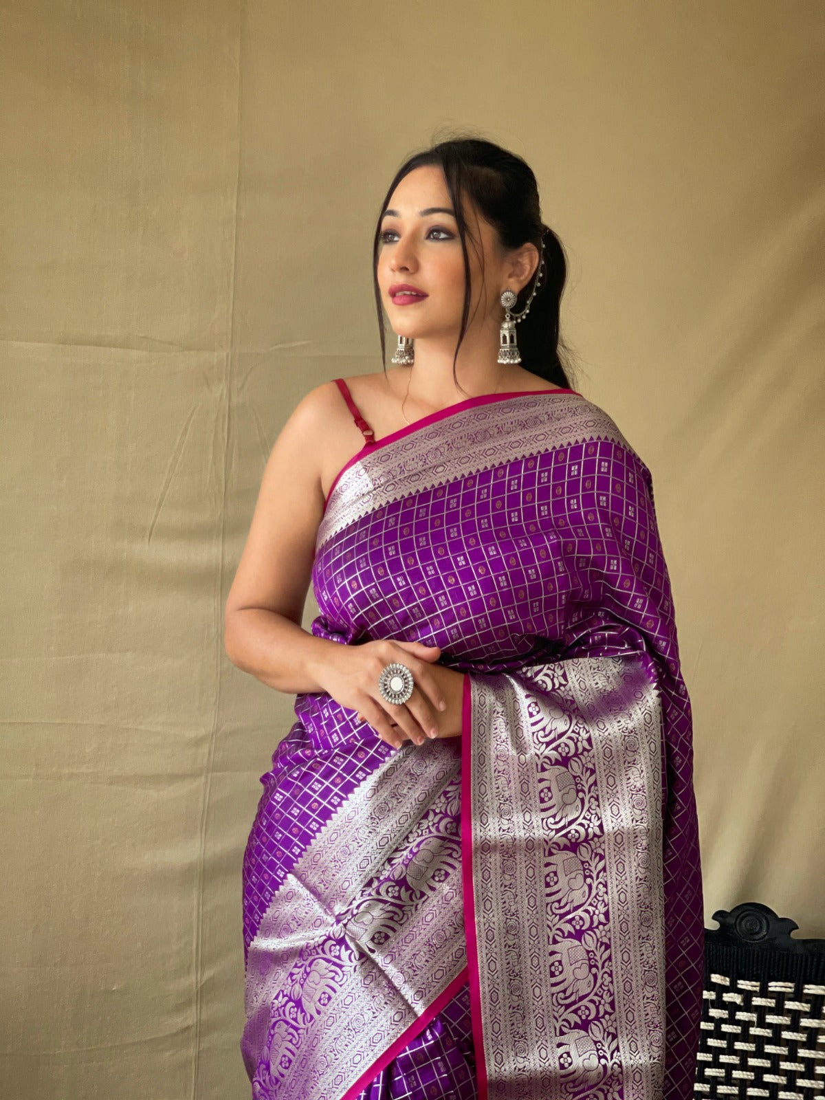 MARDI GRAS PURPLE HANDLOOM BANARASI SILK SAREE