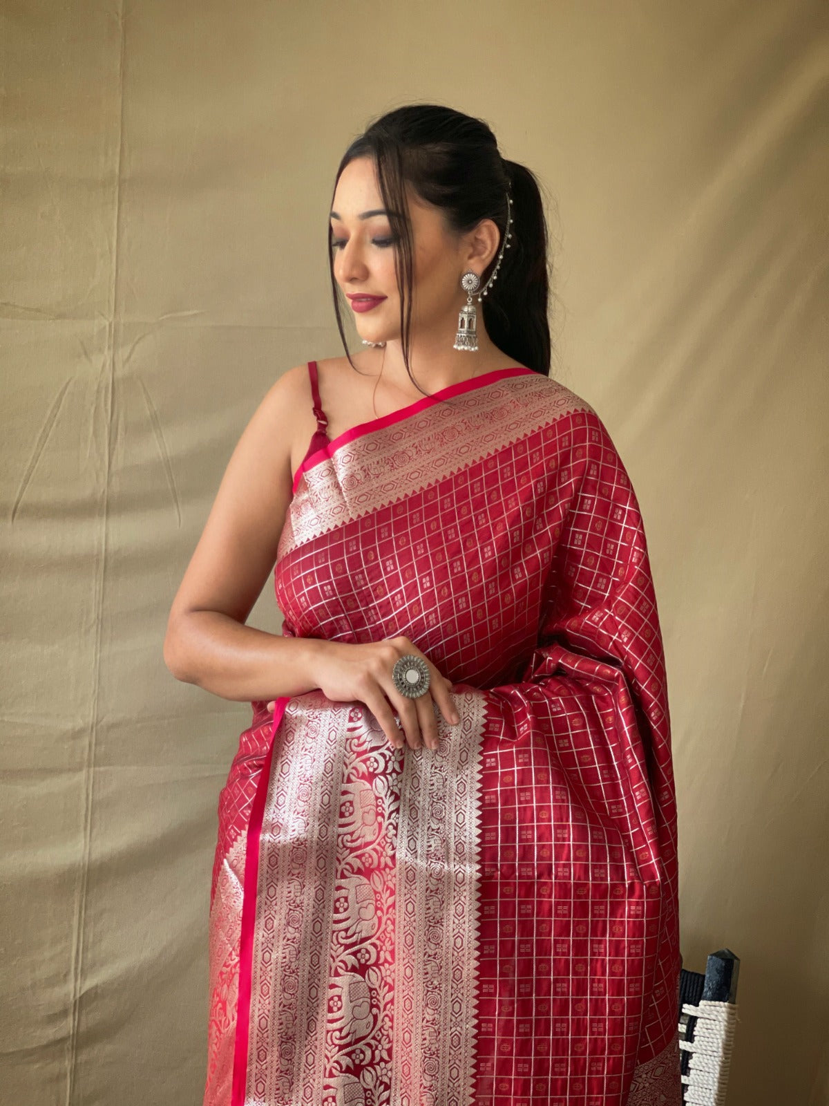 VENETIAN RED HANDLOOM BANARASI SILK SAREE