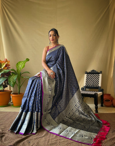 DENIM BLUE HANDLOOM BANARASI SILK SAREE