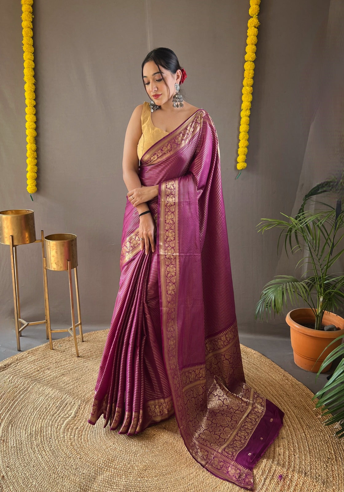 HELIOTROPE PURPLE Soft copper weaving saree rich pallu and brocade blouse