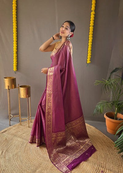 HELIOTROPE PURPLE Soft copper weaving saree rich pallu and brocade blouse